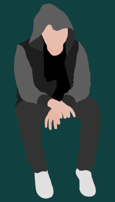 Sitzender Mann mit Kapuze