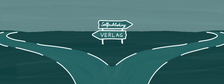 Geteilter Weg, der entweder Richtung Selfpublishing oder Verlag führt